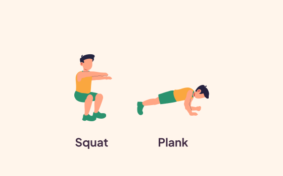 Plank en squat